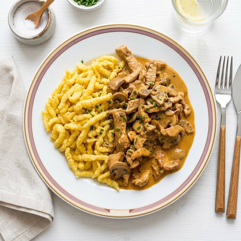 Sliced Pork Stroganoff with Spatzli
