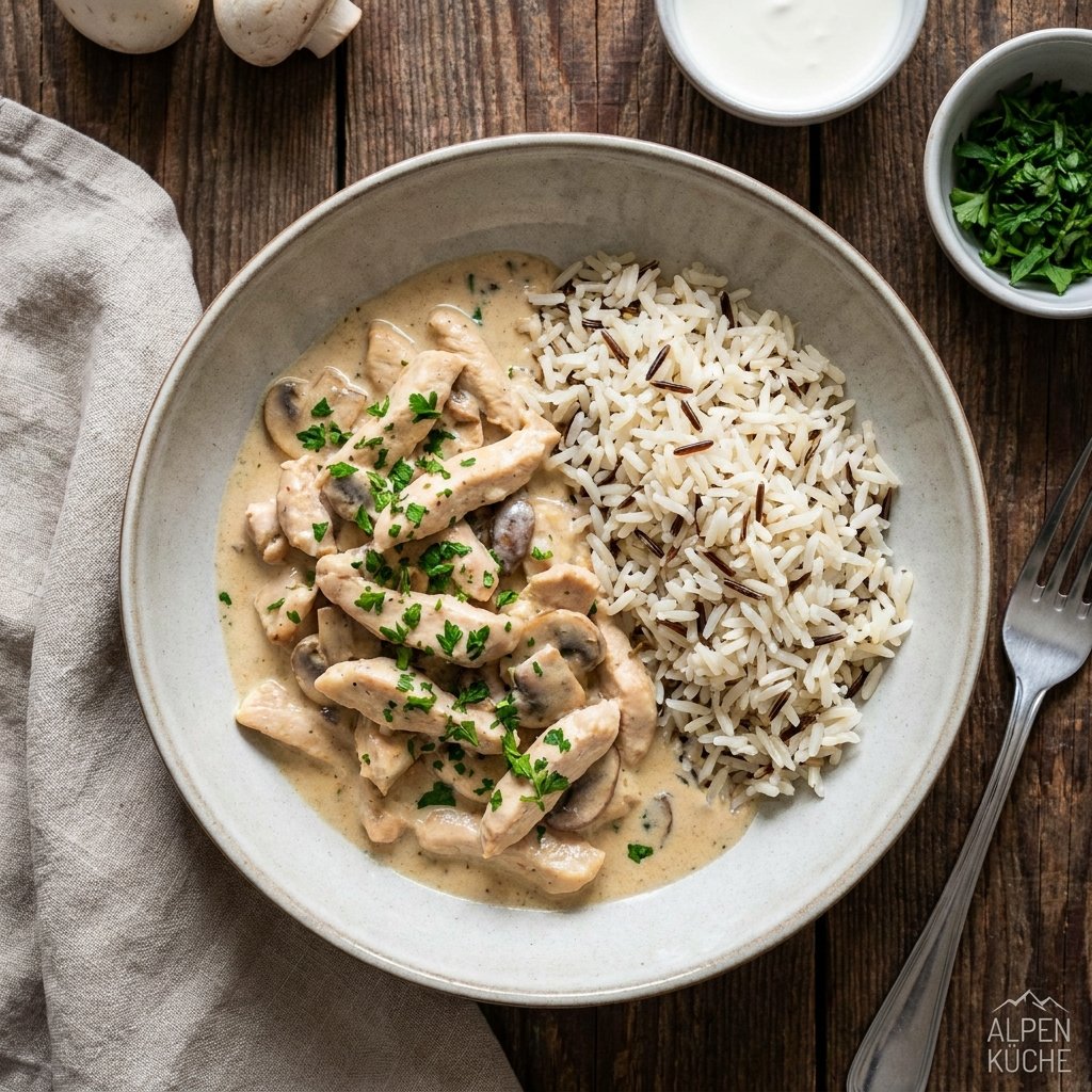 Sliced Chicken in Cream Sauce with Plain Rice