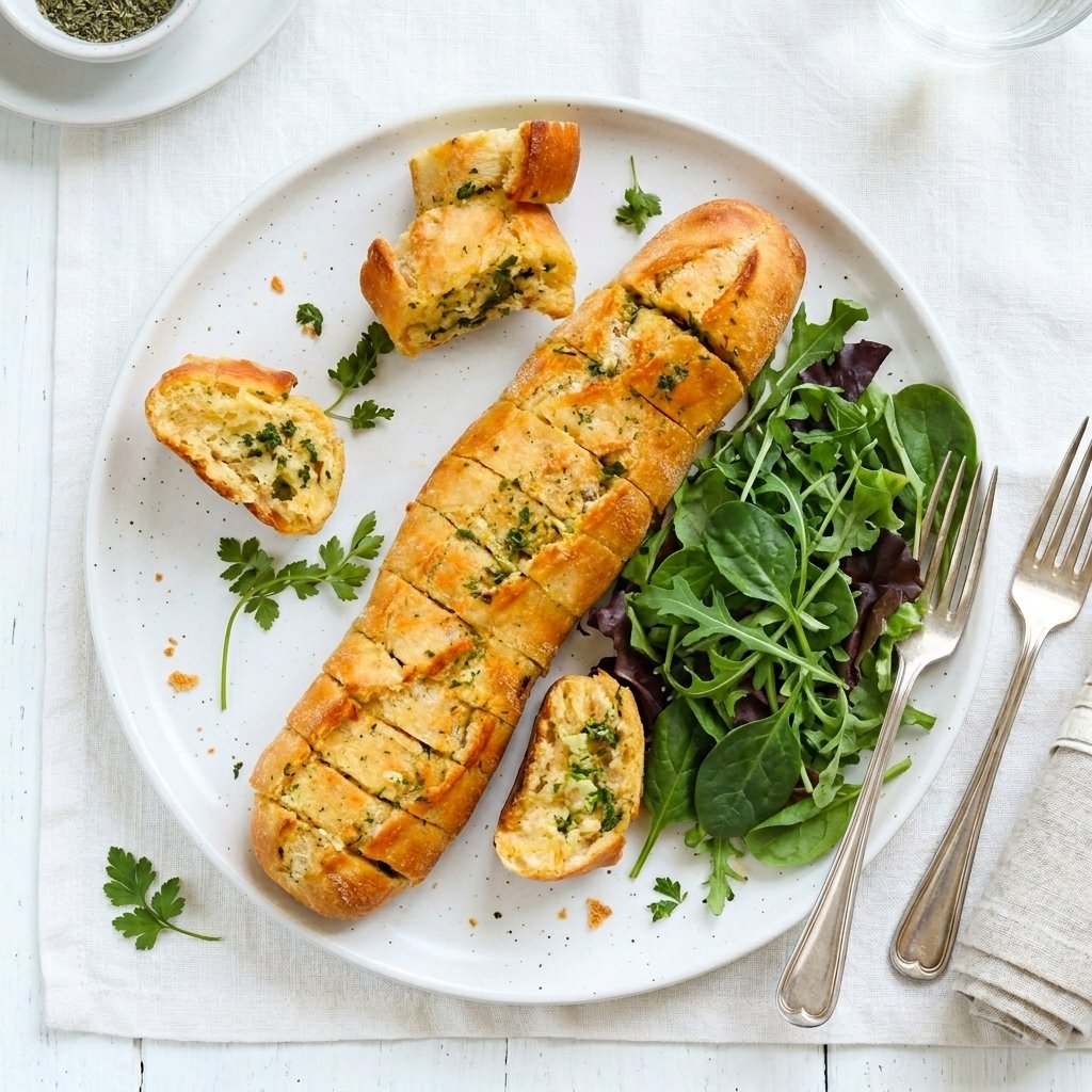Crispy Garlic Baguette from the Grill and Mixed Green Salad