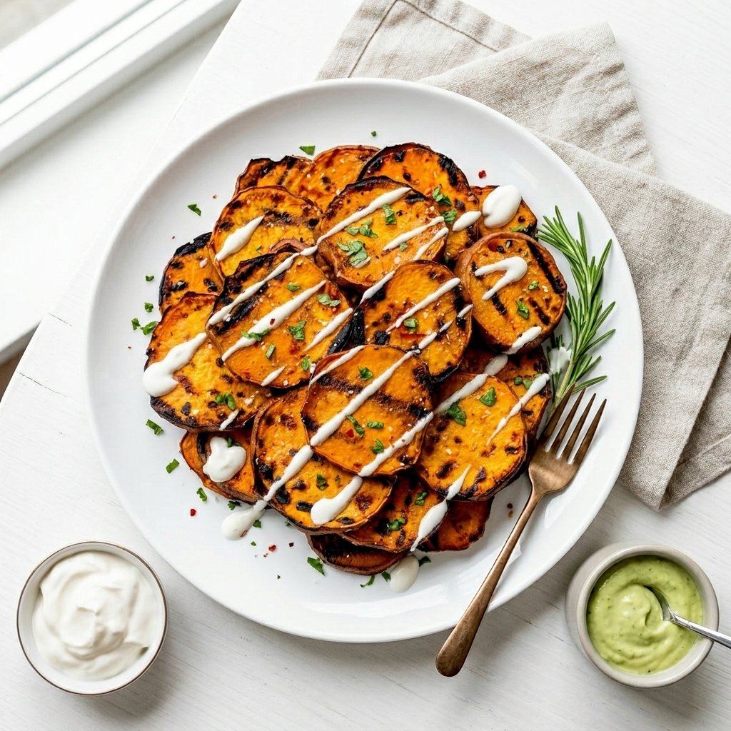 Grilled Sweet Potato Slices with Sour Cream